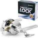 Round Heavy Duty Entry Door Lever Handle Lock With Key for Office/Front Door,Entrance Interior Exterior Door Knob Hardware,Lockable,Not Keyed Alike,Reversible for Left/Right Side,Brushed Nickel