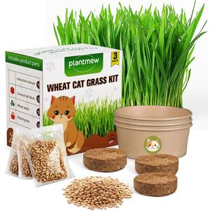 Cat Grass Kit for Indoor Cats, 3 Pack Fast Growing Cat Grass Kit with Eco-Friendly Biodegradable Pots, Soil & Organic Wheatgrass Seeds, Grows in 3-7 Days with High Germination Rate