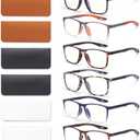 BLOEXCLU 6 Pack Reading Glasses for Men Sports Style Blue Light Blocking Readers with Spring Hinge Women Eyeglasses (Mixed)