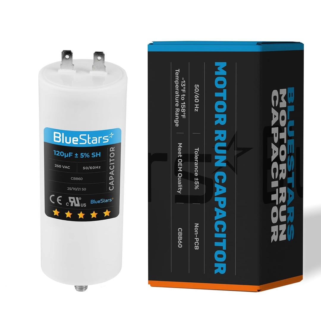 [Upgraded] BlueStars 120 uF MFD 250 VAC Volts CBB60 50/60Hz Run Capacitor with Screw - Fit AC Motor Run Condenser Straight Cool Heat Pump Pool Pump or Air Conditioner, Lifetime Up to 30.000 Hours