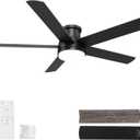 52 Inch Black Ceiling Fan with Light, Flush Mount and Remote Control, Dimmable 3-Color Temperature LED, 6-Speed Reversible DC Motor, 5-Blade Modern Design for Indoor or Outdoor