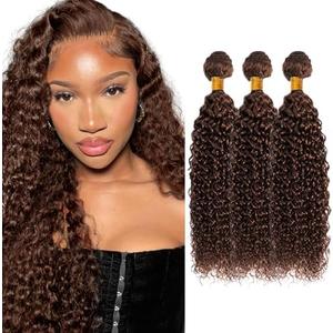 26 28 30 inch Chocolate Brown Bundles Brown Curly Human Hair Bundles #4 Wet and Wavy Bundle Double Weft 150g