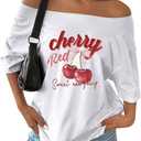 SOLY HUX Women's Graphic Tees Off The Shoulder Short Sleeve Oversized T Shirt Vintage Summer Tops Small