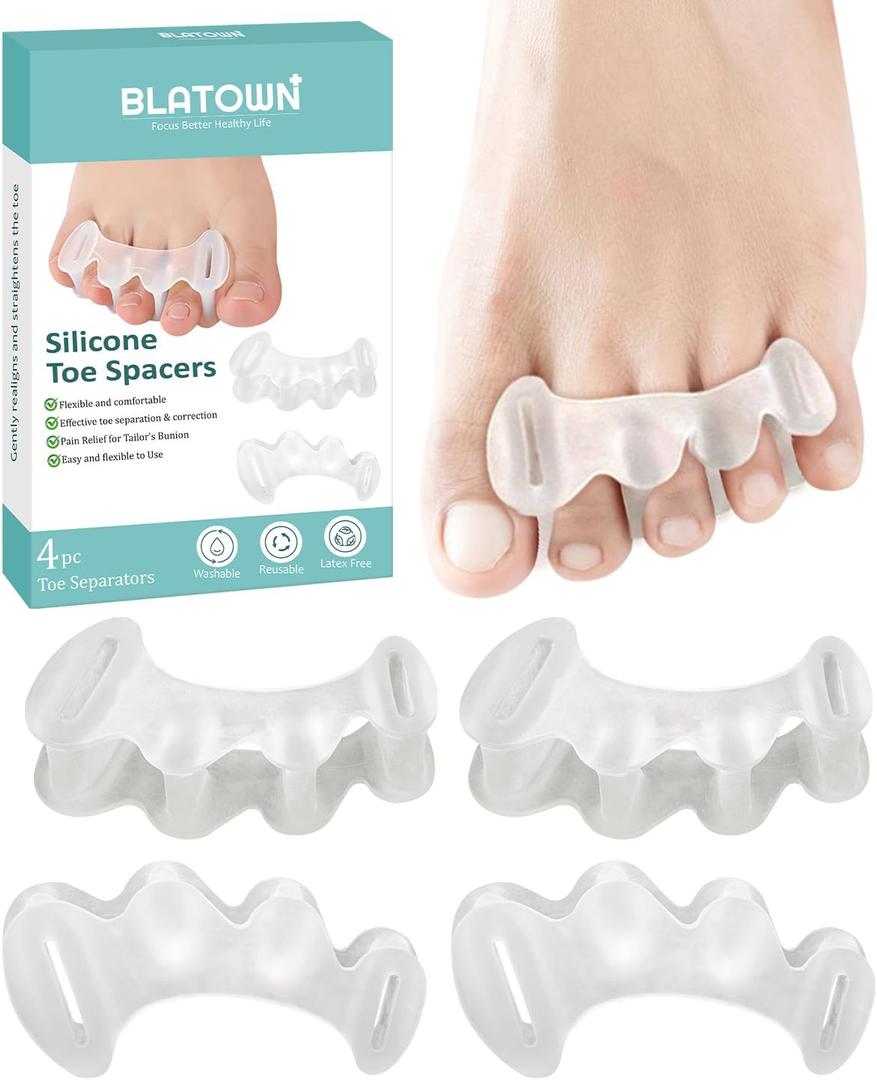 2Pairs Toe Spacers Silicone Gel Toe Separators Correct Women Men Bunion Toes, Soft Toe Spreaders, Hammer Toes Corrector, Big Toe Straightener for Plantar Fasciitis, Foot Relief(Clear)