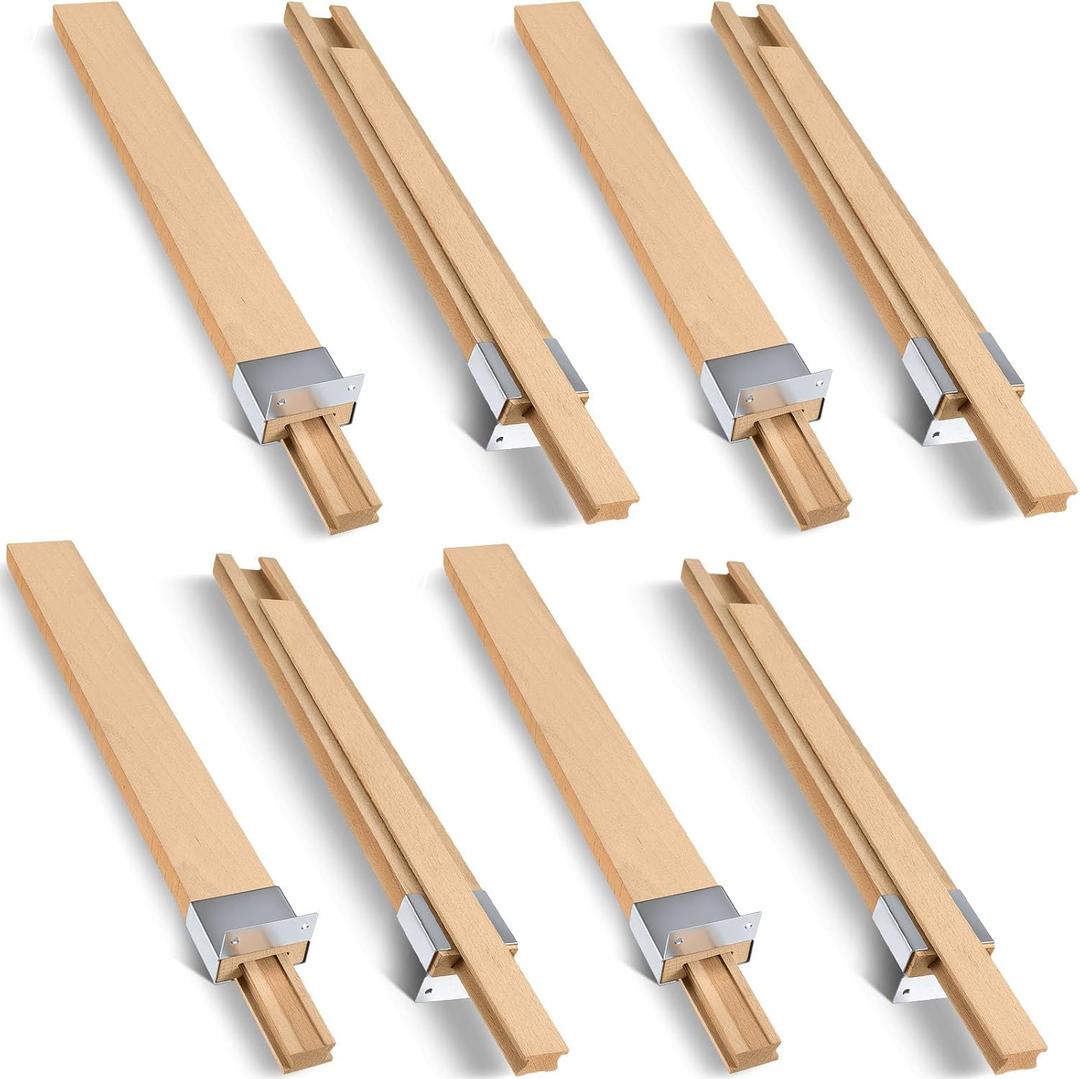 Maitys 8 Pcs 16 Inches (Actually 40cm) Wooden Drawer Slides Bottom Mount Classic Center Guide Track with Metal Slide Glides Traditional Wood Drawer Rails for Dresser Replacement