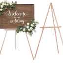 DJAR 63" Wooden Easel Stand for Sign, Dual-use Adjustable Height, Wood Floor Display Easel for Wedding, Welcome Board, Poster, Picture, Photo- Rose Gold, 1pc