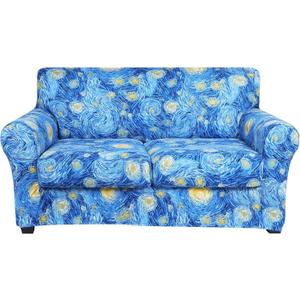 hyha Couch Cover, Loveseat Covers, Floral Pattern, Stretch, Printed, 3 Pieces, Sofa Slipcovers, for 2 Separate Cushion Couch Sofa, Washable Furniture Protector for Dogs, Medium (Loveseat, Starry Sky)