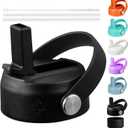 Lids with Straw for Hydroflask Wide Mouth 20 32 40 oz, Flex Straw Lid Fit for Hydro Flask Sports Water Bottles, Flexible Handle Replacement Lid Straws Cap Top Accessories (1 PCS, Black)