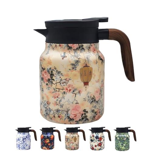 Vintage Pattern Coffee Carafes, 35 Oz/1 Liter - Hot and Cold with Infuser, Perfect for Parties/Home Use (Yellow Flower)
