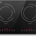 Induction Cooktop with 2 Burners, Horizontal Electric Stove, Built-In Induction Cooker, 1800W Sensor Touch Electric Cooktop, 9 Power Levels, Timer, Safety Lock, 120V, 20 Inch