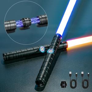Lightsaber, Double-Bladed Lightsaber 2 Pack, Metal Hilt Dueling Saber for Adults, Rechargeable RGB Combat Light Saber with Sound Effects,Type-C 2-in-1 Connected Glow Swords for Cosplay Halloween Party