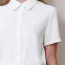 Hobemty Women's Button Down Bodysuit Collared Short Sleeve Business Office Leotard Shirt Top, Large 