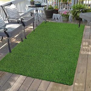 Bsmathom Artificial Grass Rug Indoor Outdoor Rug, 3x5Ft Dog Grass Mat with Drainage Holes, Synthetic Artificial Grass Turf Fake Grass Rug for Balcony Garden Lawn Landscape, 3x5Ft