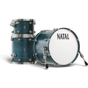 Natal KWN-TJ-BCB1 Walnut Originals Series 3-Piece Shell Pack l Traditional Jazz Configuration Includes 12" x 8" Tom, 14" x 14" Floor Tom & 18" x 14" Bass Drum l Cerulean Blue Lacquer Finish