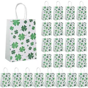 2 x CMSSHUAI 24 PCS Small St Patrick's Day Gift Bags With Handle,Shamrock Paper Bags,Green Goody Bags,Treat Bags for St Patricks Day Presents Candies Cookie Snacks