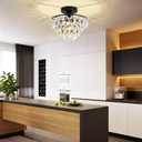 Close to Ceiling Light Fixtures Mini Crystal Flush Mount Ceiling Light Chandelier Modern Indoor with E26 Base Hallway Bedroom Bathroom Entryway Kitchen (Black) (3-layer)