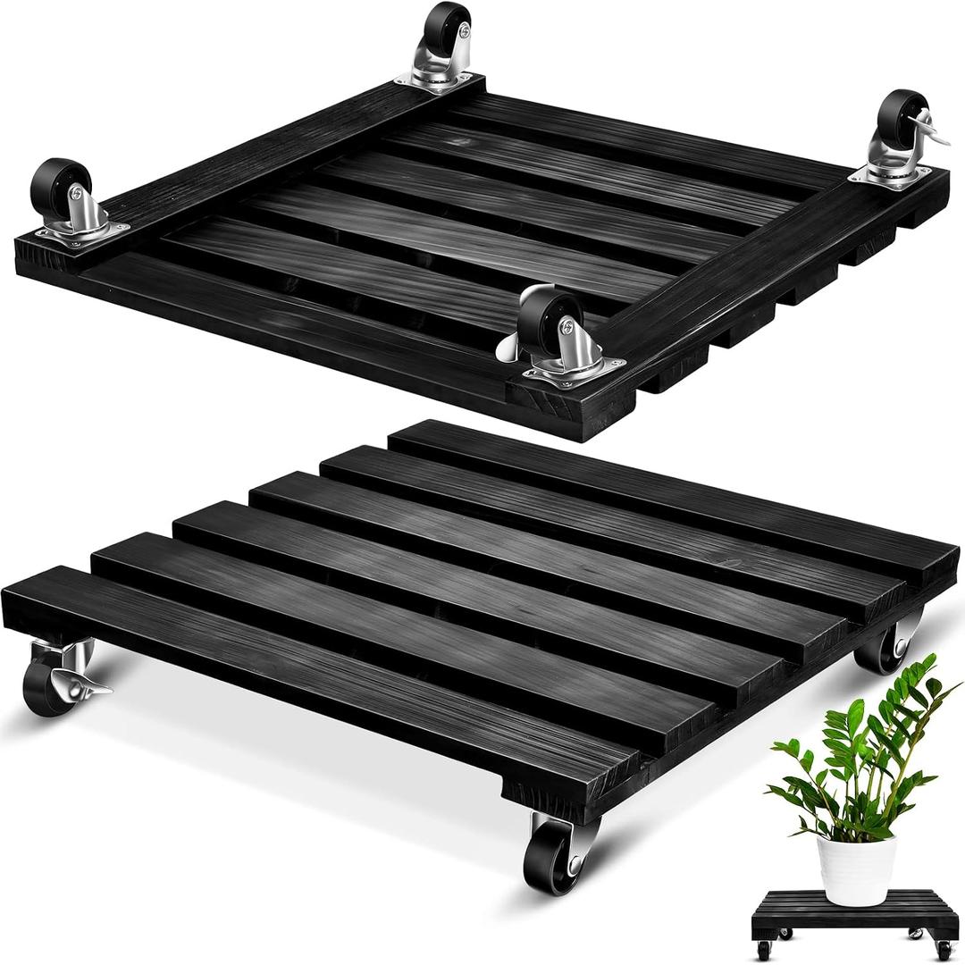 Taiyin 2 Pack Plant Caddy with Wheels, 16 Inch Heavy Duty Plant Pot with Lockable Wheels 220lb Square Wood Roller Base Potted Dolly for Outdoor Indoor Patio Planter(Square)