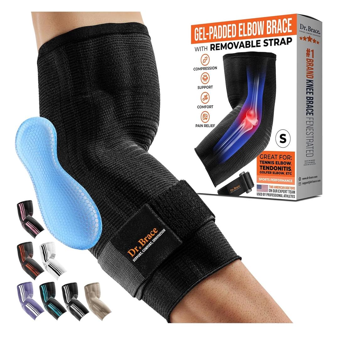 DR. BRACE Elite Elbow Brace Support, Breathable Elbow Compression Sleeve with Gel Pad for Golfer's, Tennis Elbow & Tendonitis Treatment & Pain Relief 2024 (Black, Medium)