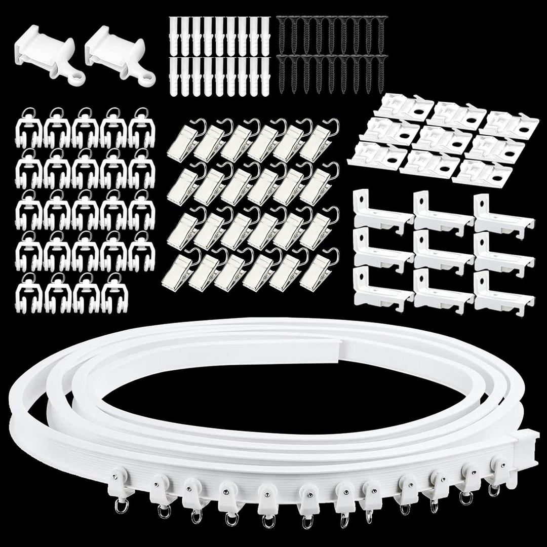 KOLAKO Ceiling Curtain Track, Flexible Curved Curtain Track Wall Mount Bendable Sliding Curtain Rail System Room Divider for Bay Window Bunk Bed RV, 9.8Ft (White)