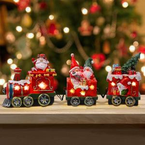 ANALIM Christmas Table Decorations, Lighted Train Decorations Resin Santa Claus Gnomes on Carriage Train Christmas Table Centerpieces for Indoor Home Tabletop Decorations