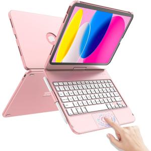 TaIYanG for iPad A16 11th 10th Generation Case with Keyboard 11 inch 2025&10.9 inch 2022,Touch Trackpad Keyboard Case for 10th Generation-360 Rotate,Pencil Holder,Keyboard for iPad 10th Gen,Rose Gold