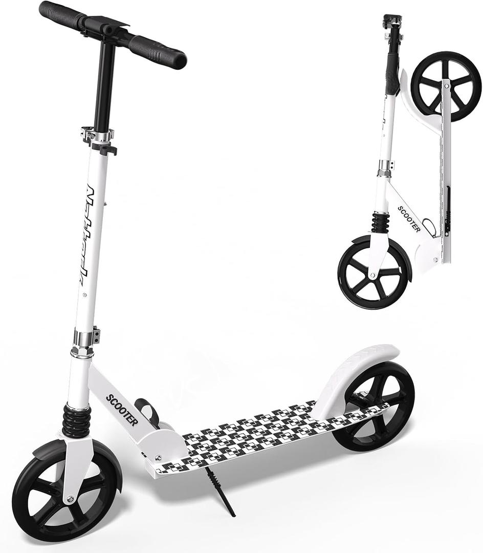 Nattork Kick Scooter for Age 6+ Kids Teens Adults, Max Load 240 LBS, Adjustable Height Foldable with 8" Large Wheels, Anti-Shock Suspension