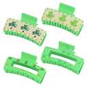 4Pcs St. Patrick's Day Green Claw Clips Clover & Leprechaun Hat Print Rectangular Hair Clips Cute Hair Clip for Women Irish Themed Hair Accessories for Women Girls