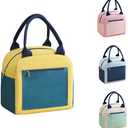 Lunch Bag with Two-Tone Front Pocket Insulated Reusable Thermal Tote for Office, Travel - Leakproof Oxford Fabric Design (Yellow Green)