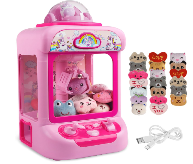 TingingYuli Claw Machine for Kids,Unicorn Mini Vending Machines Candy Grabber Prize Dispenser Toys for Girls,Electronic Arcade Game with 20 Mini Plush Toys for Christmas Easter Birthday Gifts