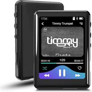 64GB MP3 Player with Bluetooth 5.3, Full Touch Screen Mp3 Music Player Built-in Speaker,FM Radio,Voice Recorder,Ebook,Support 512GB TF Card,Shuffle. Earphones Included (Black)