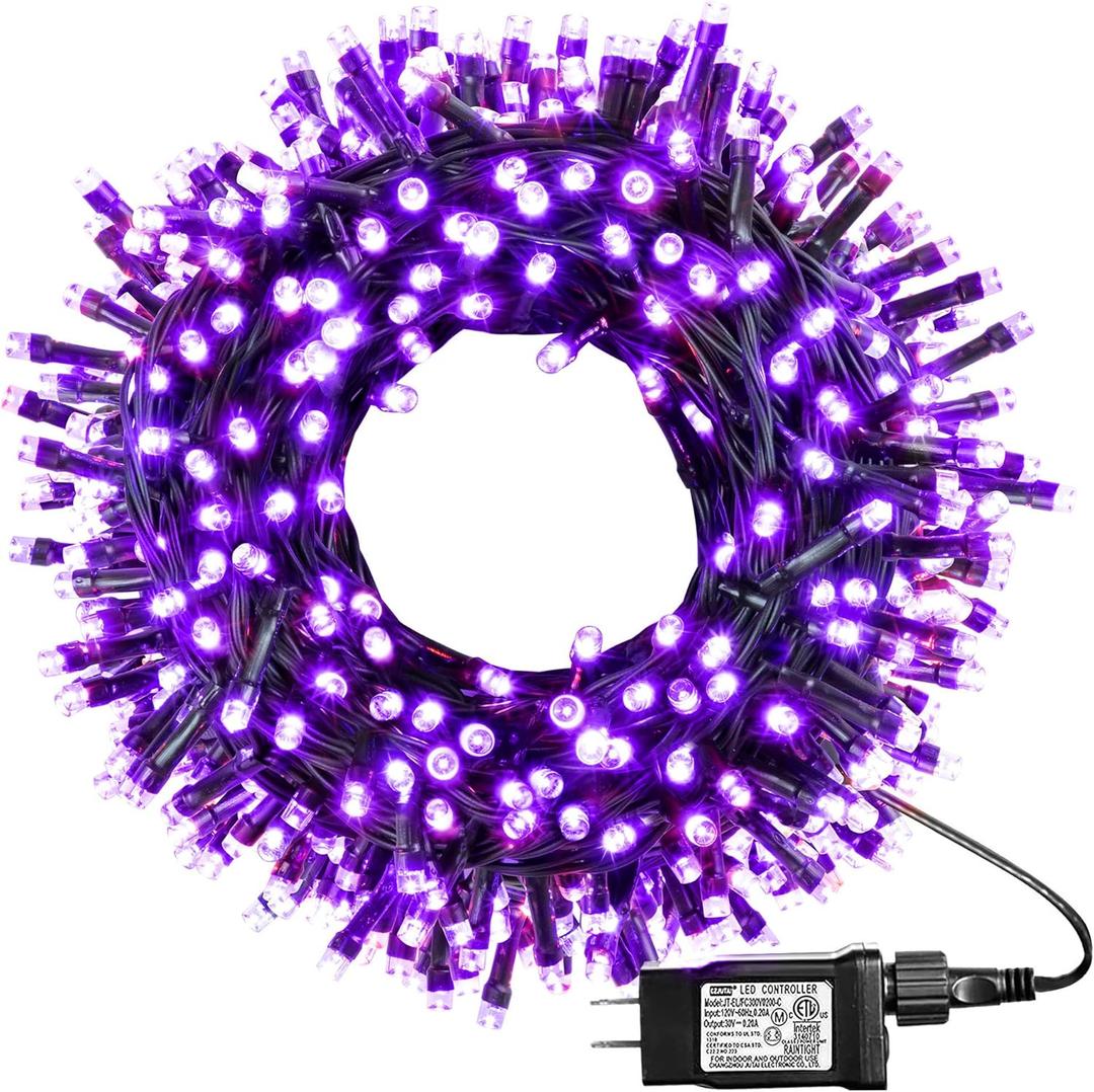 164 FT 250 LED Purple Christmas Lights with Timer Function, Plug in Waterproof Black Wire Christmas Lights, 8 Modes Light for Indoor Outdoor Bedroom Garden Xmas Party Decor(Purple)