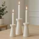 Honeydak Set of 3 Ceramic Taper Candle Holder Cream White Candlestick Holder Fluted Candle Stick Stand Boho Nordic Modern Decorative Table Centerpiece Wedding Home Dinner Party Housewarming Gift