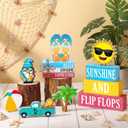 Vercraft 11 Pcs Summer Decorations Set Sunshine Tiered Tray Decor Hello Sweet Summer Wooden Blocks Flip Flops Coconut Tree Centerpiece for Home Office Decorations