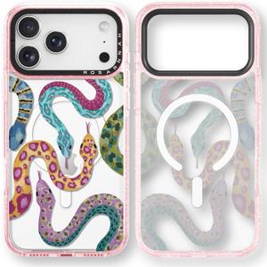 for iPhone 17 Pro Case Cute - Compatible with Magsafe - Durable Shockproof 6.6 ft Drop Impact Phone Case - Funny Snake Design (6.3") Glitter Pink