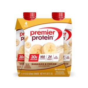 Premier Protein Shake, Bananas & Cream, 30g Protein, No Added Sugar, 24 Vitamins & Minerals to Support Immune Health, 11 fl oz, 4 Pack, Best By: 12/10/26