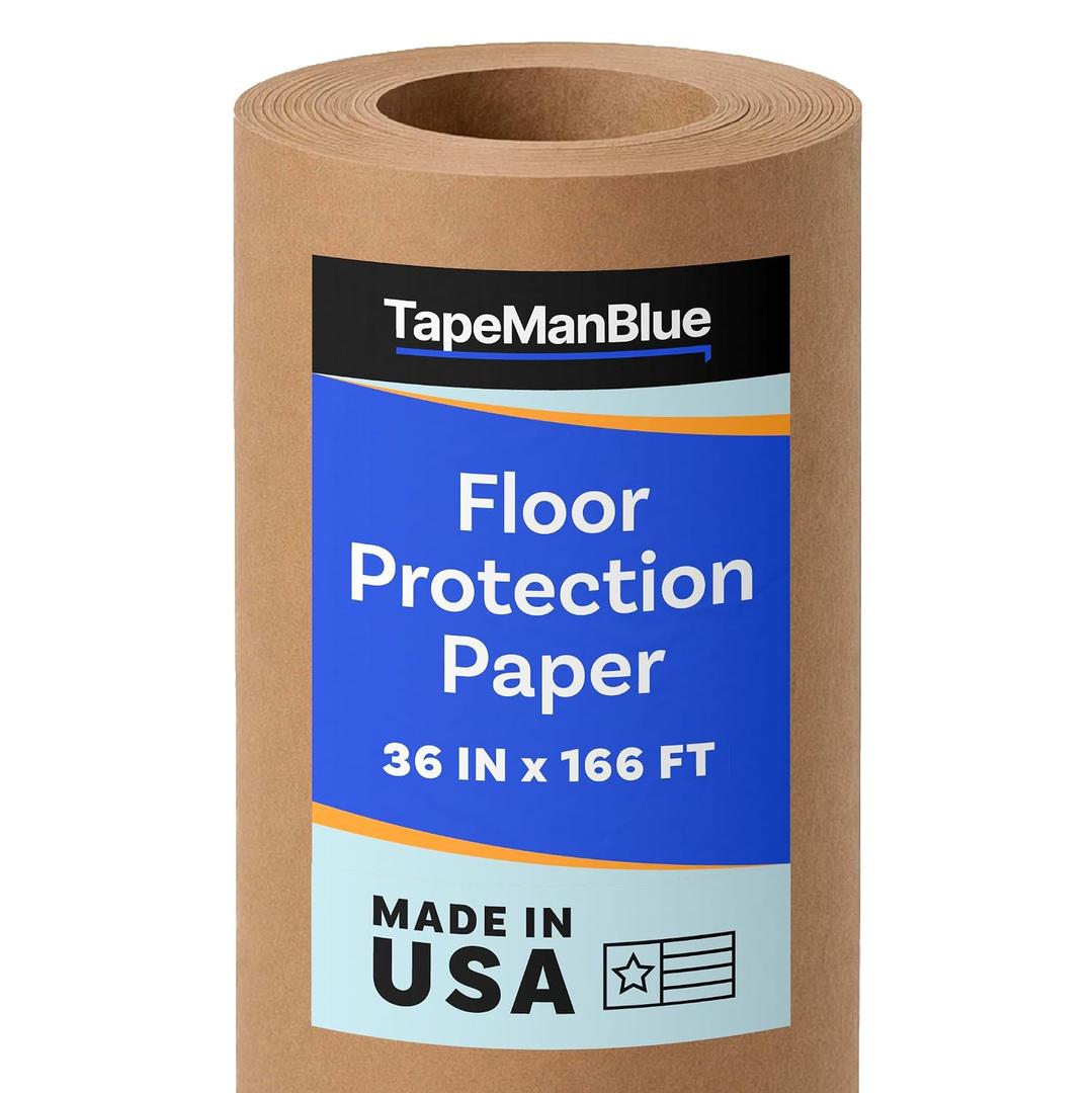 TapeManBlue Floor Protection Paper, 36 inch x 166 ft Roll, Made in USA, 69# Brown Rosin Masking Paper Roll, 100% Recycled, Thick Floor Covering for Painting, Moving, and Construction
