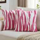 FUTEI Pack of 2 Faux Fur Plush Throw Pillow Covers 20x20 Inch Soft Tie Dye Striped Textured Farmhouse Decorative Cushion Covers Modern Home Decor for Couch Bed Living Room, Blush White