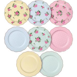 BTaT- Porcelain Floral Plates Set of 8, 8 Inch, Assorted Pastel Colors with Golden Rim, Floral Dessert Plates, Spring Dinnerware, Dishwasher & Freezer Safe, Mother's Day Gift