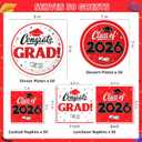 Graduation Decorations 2026, 200 Pcs Class of 2026 Graduation Party Supplies Kit with Paper Plates, Luncheon and Cocktail Napkins, Congrats Grad Decorations for 50 Guests (Red)