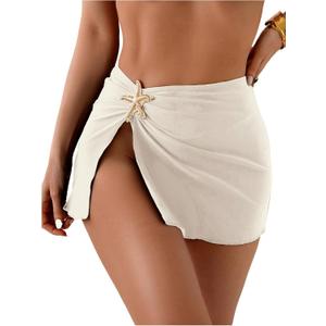 MakeMeChic Women's Swimsuit Coverup Beach Cover Ups Starfish Mini Skirt (Yellow, M)