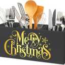 SNNDER Merry Christmas Kitchen Utensils Holder with 3 Compartments, Gold Christmas Xmas Snowflake Winter Holiday Wooden Utensil Holder Organizer for Kitchen Counter Shelf Table Decor Desktop Organizer