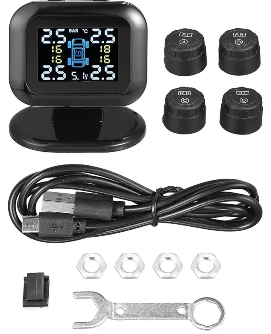X AUTOHAUX Tire Pressure Monitoring System TPMS USB Charger Monitor 5 Alarm Modes LCD Color Display with 4 External Sensors Temperature Pressure Universal for Car RV Trailer