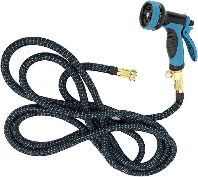 Acouto Expandable Garden Hose with 10 Spray Modes, Lightweight & Leakproof Design, for Gardening & Tasks - Kink & Blue (2500D 15m / 50ft)