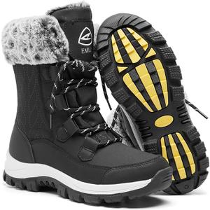 EARLDE Women's Snow Boots Waterproof Winter Boots Mid-Calf Outdoor Lightweight Warm Faux Fur Lined with Non-slip Sole 8