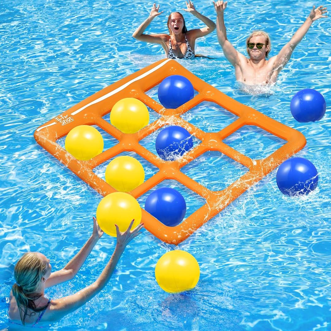 Pool Toys Games Set- Tic-Tac-Toe Inflatable Pool Toy with 10 Balls - for Adults Teens Kids 2-10 Players (Orange)