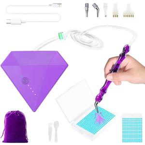 Lanzeyo Rechargeable Electric Diamond Painting Pen Vacuum Diamond Art Pen with Long Endurance Battery Electric Vacuum Pen with Beads Storage Tray for Gem Art Diamond Art Accessories (Purple)