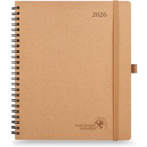 POPRUN 2026 Planner - 2026 Recycled Weekly Planner [Italian Regenrated Leather - Medium Size 8.5'' x 10.5''] - 2026 Weekly Planner with Hourly Schedule, Monthly Tabs-26-WERK7-DST - Desert Brown