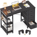 ODK 40 Inch Small Computer Desk with 4 Fabric Drawers, Modern Writing PC Desk for Small Spaces, Study & Home Office Desk with Storage Shelves, Black