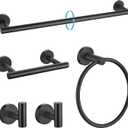 TURS Matte Black 5 Piece Bathroom Hardware Set, SUS304 Stainless Steel Bath Towel Bar Set, 24 Inch Round Bathroom Accessories Kit Wall Mounted