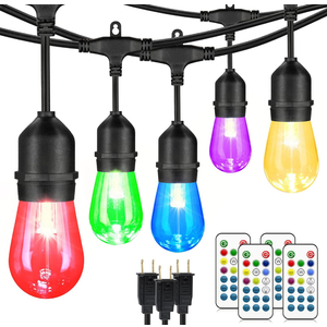 Mlambert 144Ft(3x48ft) Multicolor Outdoor Patio Lights, Dimmable RGB Cafe String Lights with 45+6 Waterproof LED Bulbs for Garden Bistro-Black 3 Pack